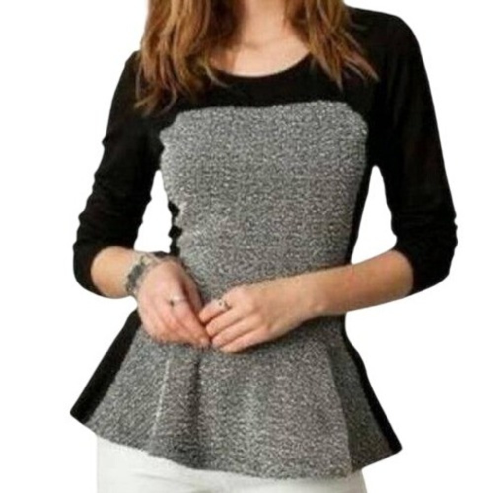 Boston Proper Gray Black Peplum Colorblock Sweater size Medium